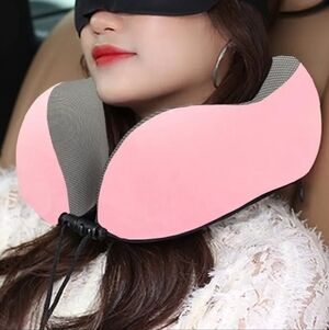 GOTDYA Memory Foam Travel Pillow For Neck In Pink And Grey